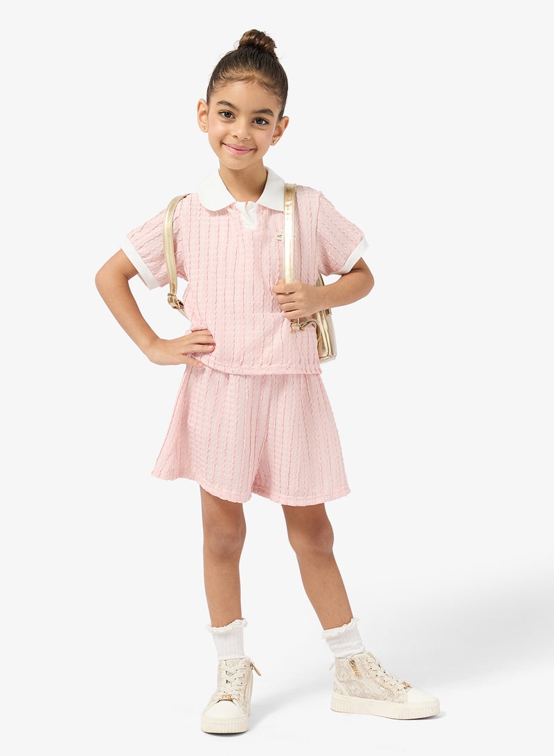 Pinata Pink Textured Polo Tshirt and Short Set - Image 1